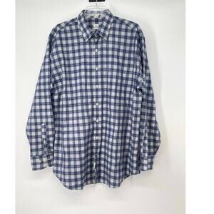 Peter Millar Shirt Men’s XL Casual Button Up Blue‎ Plaid Long Sleeve 100% Cotton